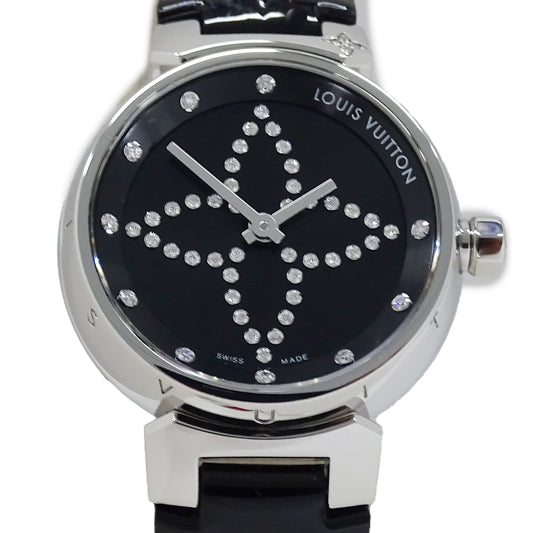 LOUIS VUITTON ルイ・ヴィトン タンブ―ル フォーエバー Q12M5 レディース 腕時計 ダイヤ クオーツ SS レザー磨き済み 【中古】