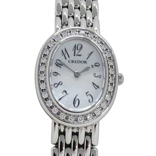 SEIKO セイコー クレドール シグノ 1E70-0AB0 GSTE919 レディース 腕時計 ダイヤ シェル クオーツ QZ SS 磨き済み【中古】