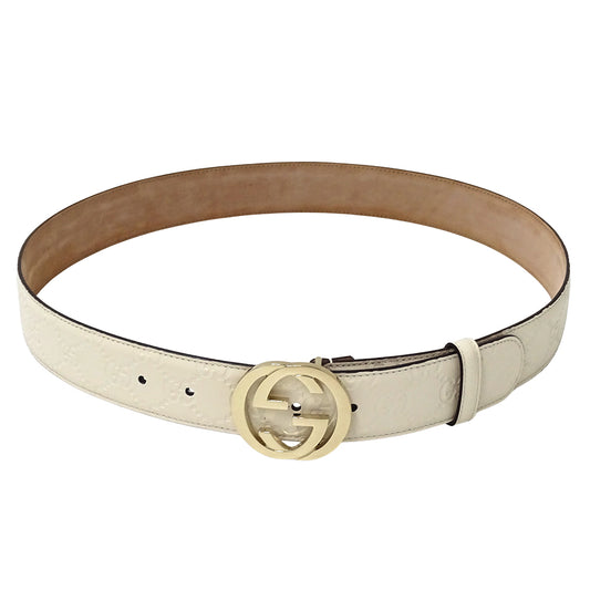 GUCCI グッチ ベルト インターロッキングG グッチシマ ホワイト 370543 レザー レディース 【中古】