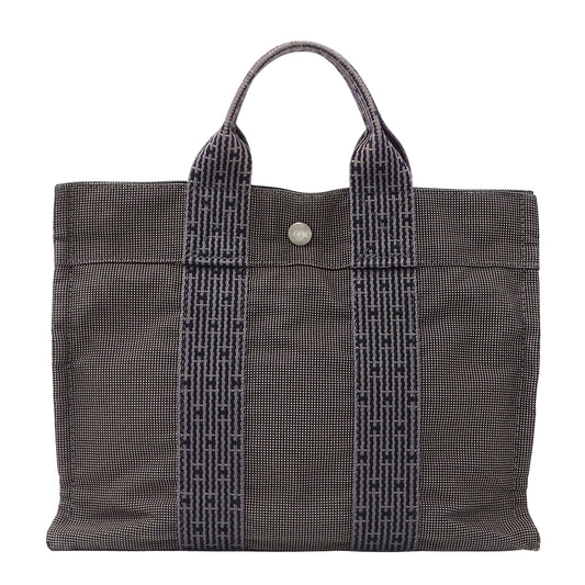 HERMES エルメス トートバッグ ハンドバッグ エールライン ブラック キャンバス レディース メンズ 【中古】