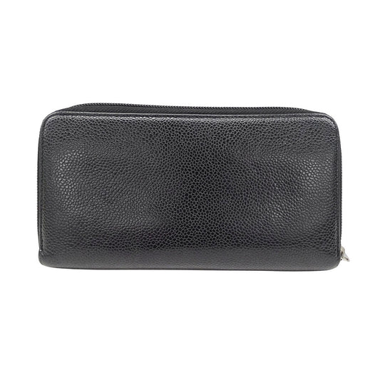 CHANEL シャネル 長財布 ブラック シルバ―金具 キャビアスキン レディース 【中古】