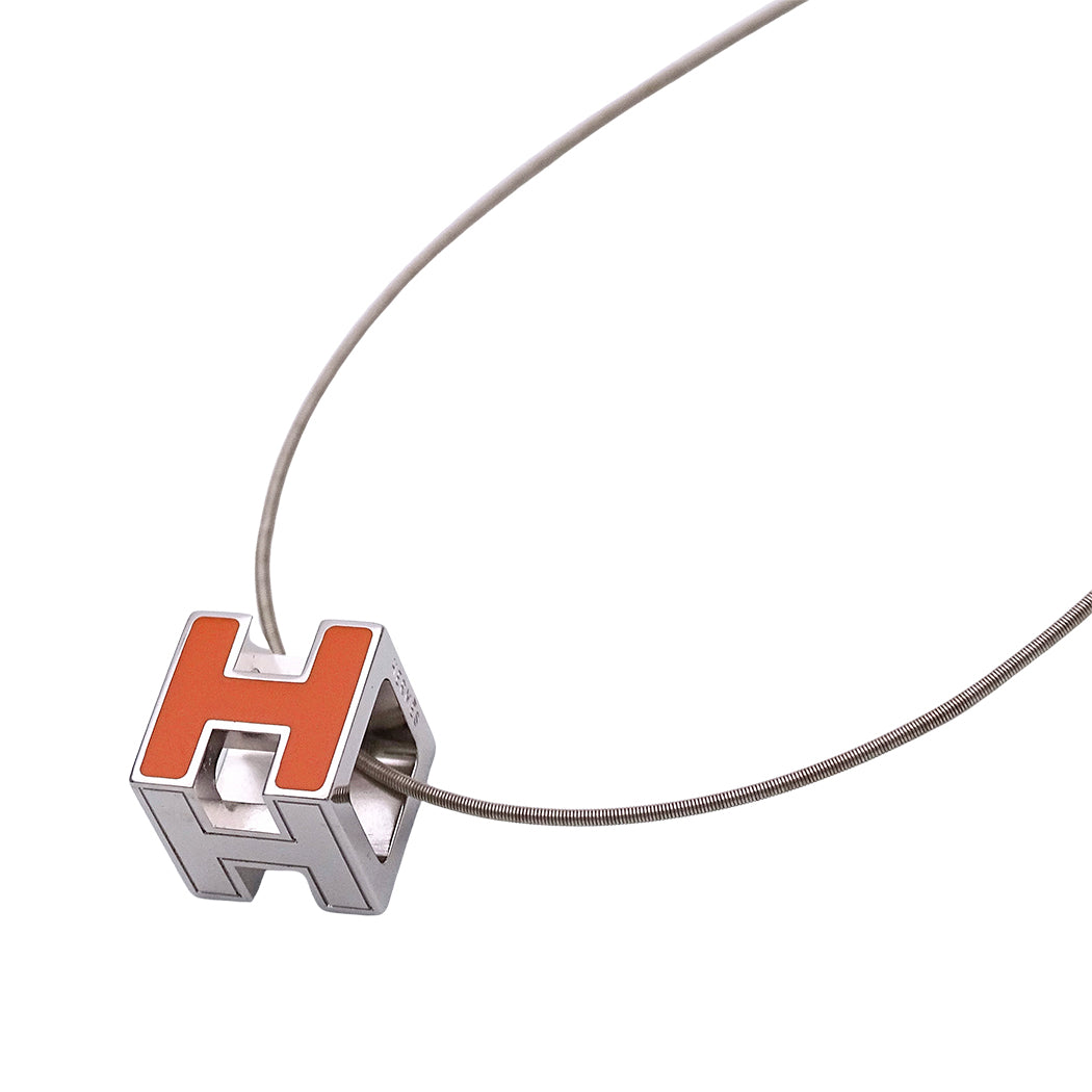 HERMES エルメス カージュドアッシュ Hキューブ ネックレス オレンジ