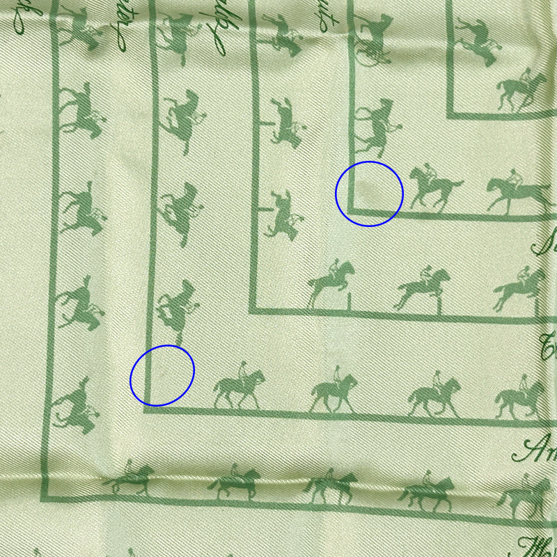 HERMES エルメス カレ40 Saut Galop Canter Rack 馬術乗馬 スカーフ グリーン シルク レディース 【中古】