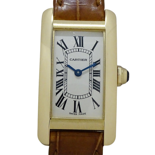 Cartier カルティエ タンクアメリカン SM W2601556 レディース 腕時計 クオーツ QZ 750YG レザー 磨き済み【中古】