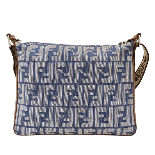 FENDI フェンディ ショルダーバッグ セレリア ズッカ ブルー ブラウン デニム レディース 【中古】