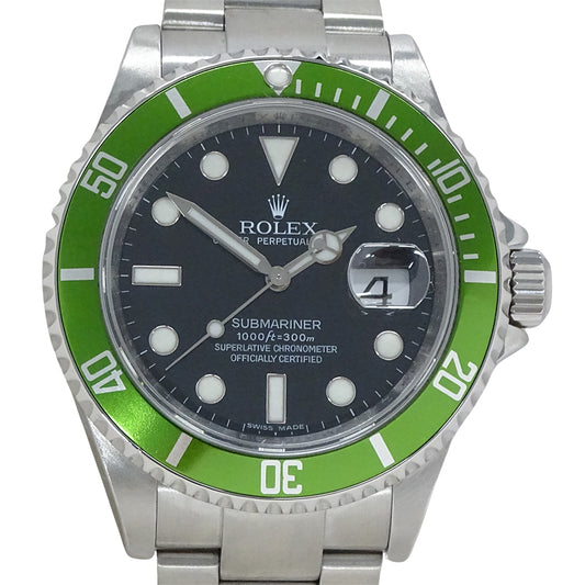 ROLEX ロレックス サブマリーナ デイト 16610LV M番メンズ 腕時計 自動巻き AT ステンレス グリーン 磨き済み【中古】