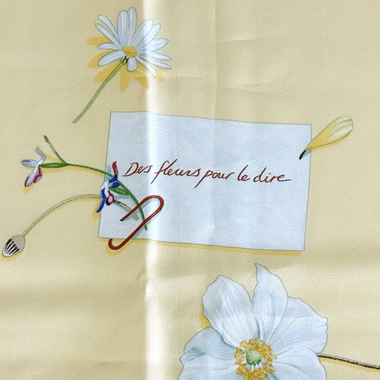 HERMES エルメス カレ90 Des fleurs pour le dire 花の手紙 スカーフ イエロー シルク レディース 【中古】