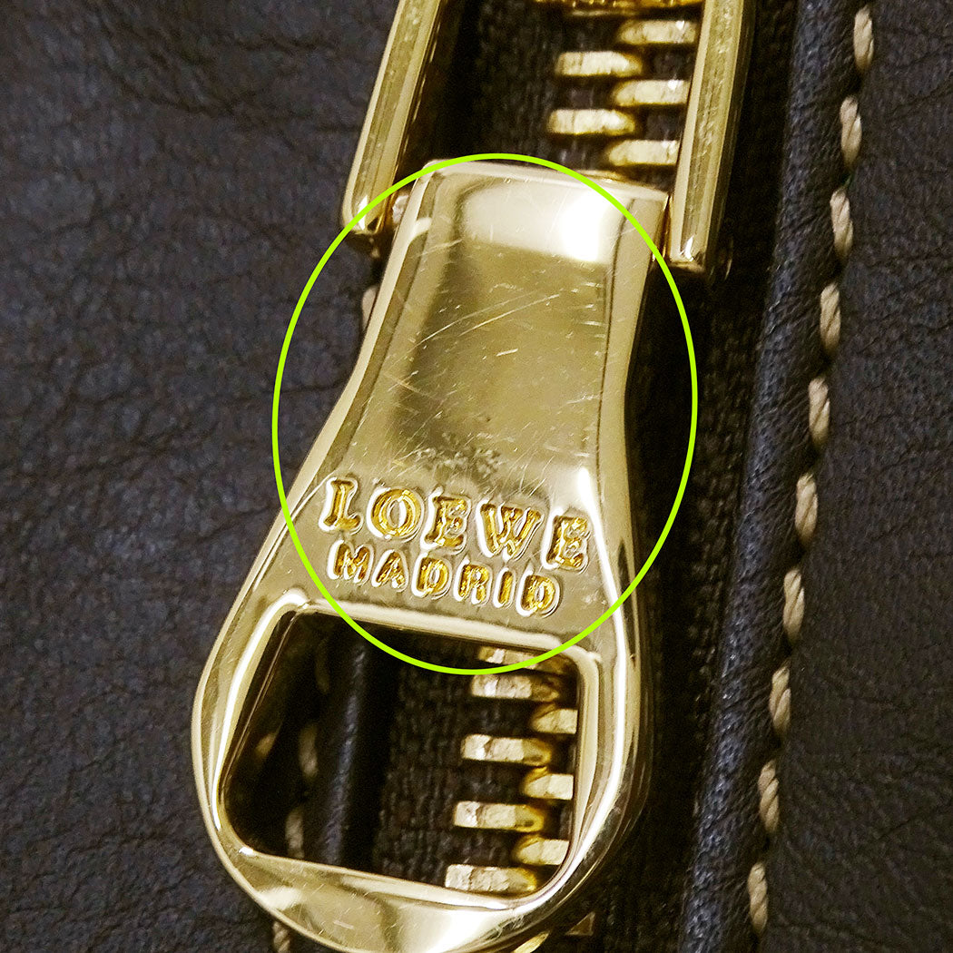 LOEWE ロエベ ハンドバッグ オロ アナグラム ベージュ グリーン レザー レディース 【中古】