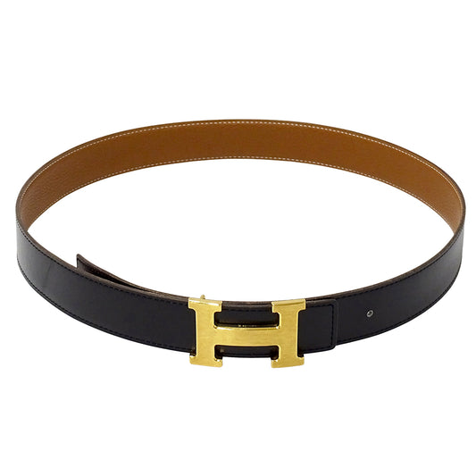 HERMES エルメス Hベルト ベルト ブラック ブラウン レザー メンズ 【中古】