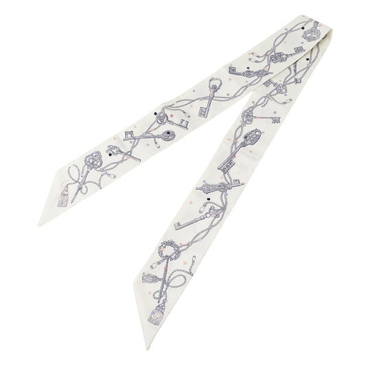 HERMES エルメス LES CLES A POIS スカーフ ツイリー ホワイト シルク レディース 【中古】