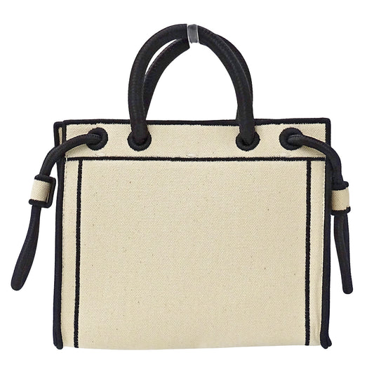 FENDI フェンディ ローマ ショッパー トート ミニ 2wayバッグ ホワイト ブラック 8BH380 キャンバス レディース 【中古】