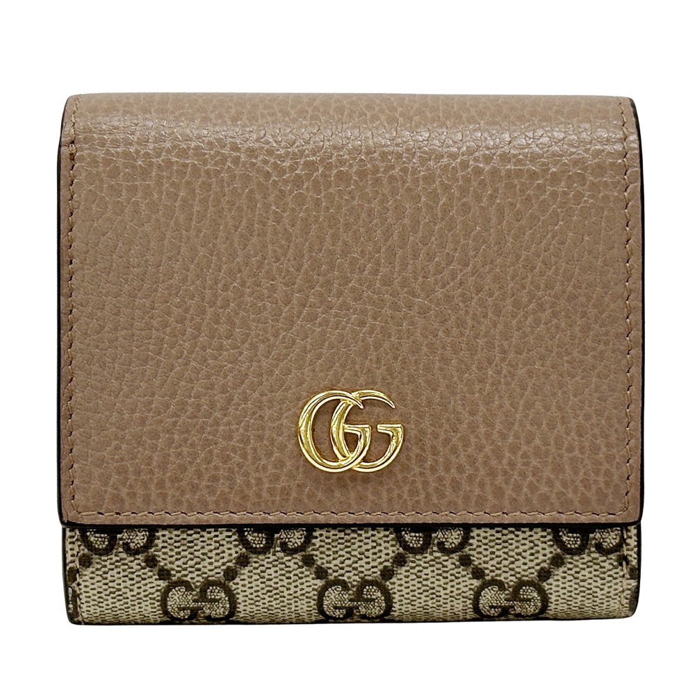 GUCCI グッチ 三つ折り財布 プチマーモント GGスプリーム ピンク ブラウン 598587 PVC レディース 【中古】