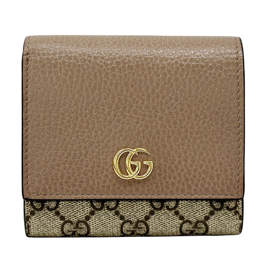 GUCCI グッチ 三つ折り財布 プチマーモント GGスプリーム ピンク ブラウン 598587 PVC レディース 【中古】