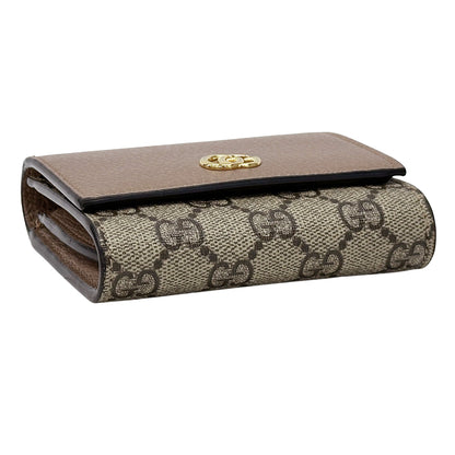 GUCCI グッチ 三つ折り財布 プチマーモント GGスプリーム ピンク ブラウン 598587 PVC レディース 【中古】