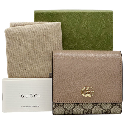 GUCCI グッチ 三つ折り財布 プチマーモント GGスプリーム ピンク ブラウン 598587 PVC レディース 【中古】