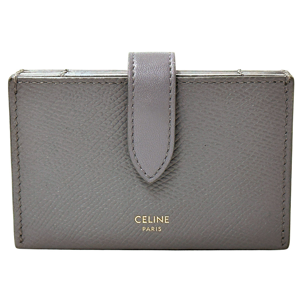 CELINE セリーヌ アコーディオン カードホルダー カードケース グレー ゴールド レザー レディース メンズ 【中古】