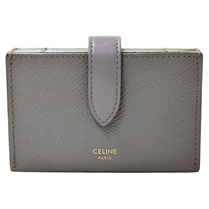 CELINE セリーヌ アコーディオン カードホルダー カードケース グレー ゴールド レザー レディース メンズ 【中古】
