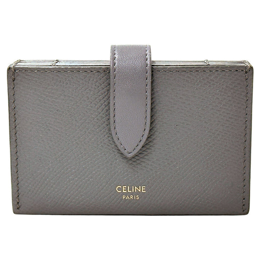 CELINE セリーヌ アコーディオン カードホルダー カードケース グレー ゴールド レザー レディース メンズ 【中古】