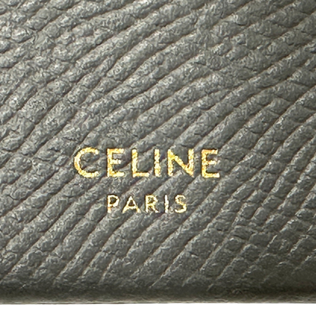 CELINE セリーヌ アコーディオン カードホルダー カードケース グレー ゴールド レザー レディース メンズ 【中古】