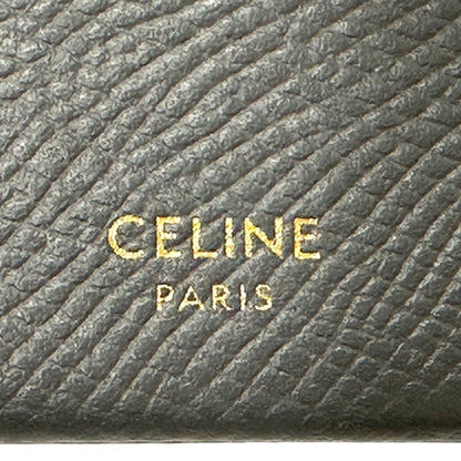 CELINE セリーヌ アコーディオン カードホルダー カードケース グレー ゴールド レザー レディース メンズ 【中古】