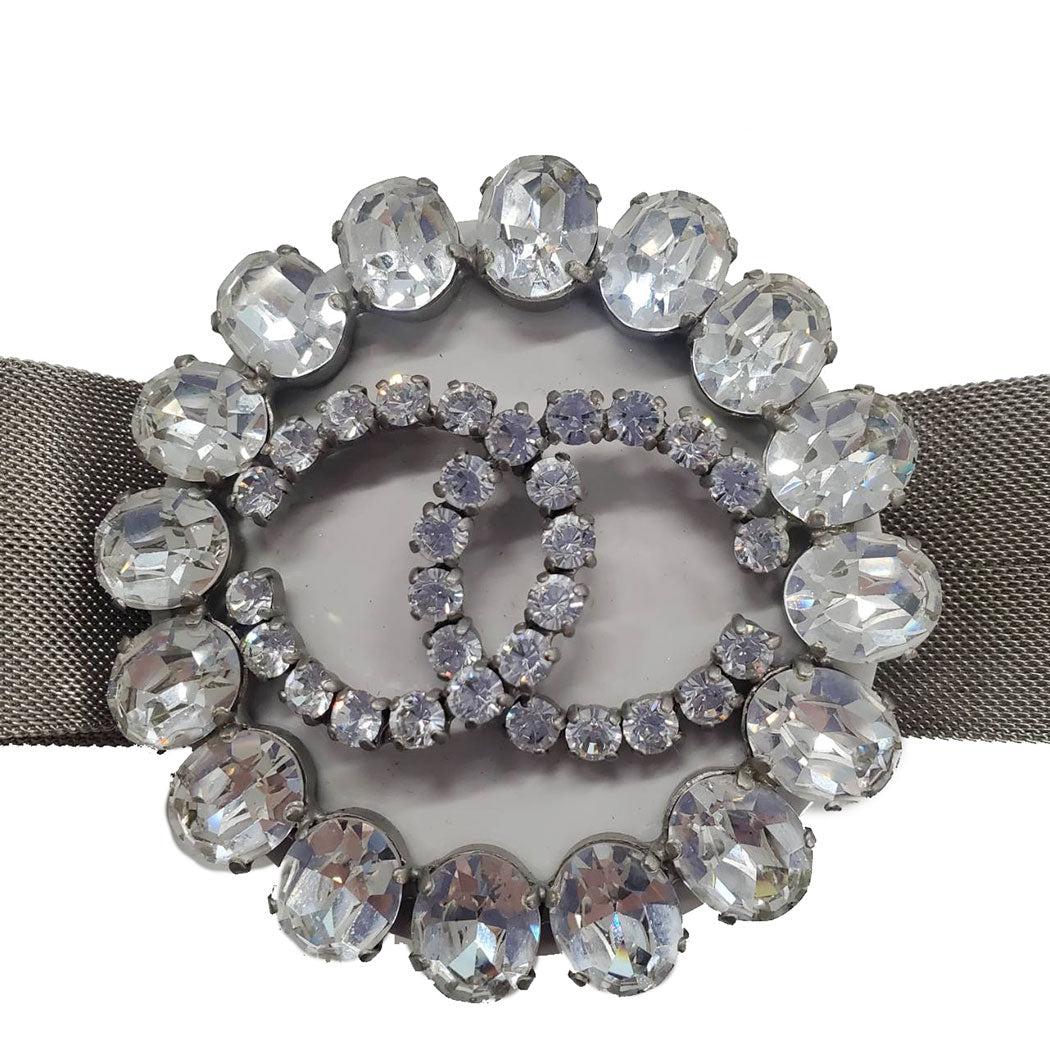 CHANEL シャネル クリスタル ココマーク メッシュベルト ベルト シルバー グレー ラインストーン レディース 【中古】