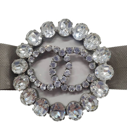 CHANEL シャネル クリスタル ココマーク メッシュベルト ベルト シルバー グレー ラインストーン レディース 【中古】