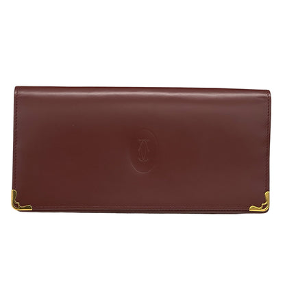 Cartier カルティエ 長財布 ボルドー ゴールド金具 レザー レディース メンズ 【中古】