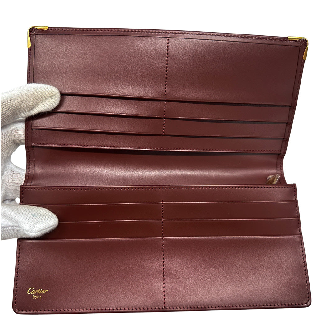 Cartier カルティエ 長財布 ボルドー ゴールド金具 レザー レディース メンズ 【中古】