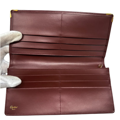 Cartier カルティエ 長財布 ボルドー ゴールド金具 レザー レディース メンズ 【中古】