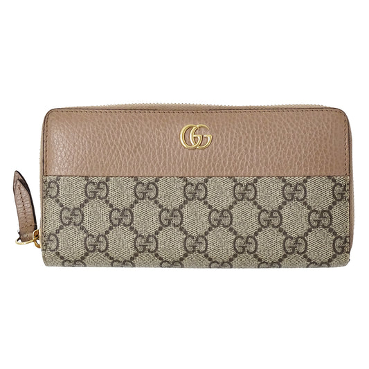 GUCCI グッチ 長財布 ピンクベージュ ブラウン 456117 GGスプリームキャンバス レディース 【中古】