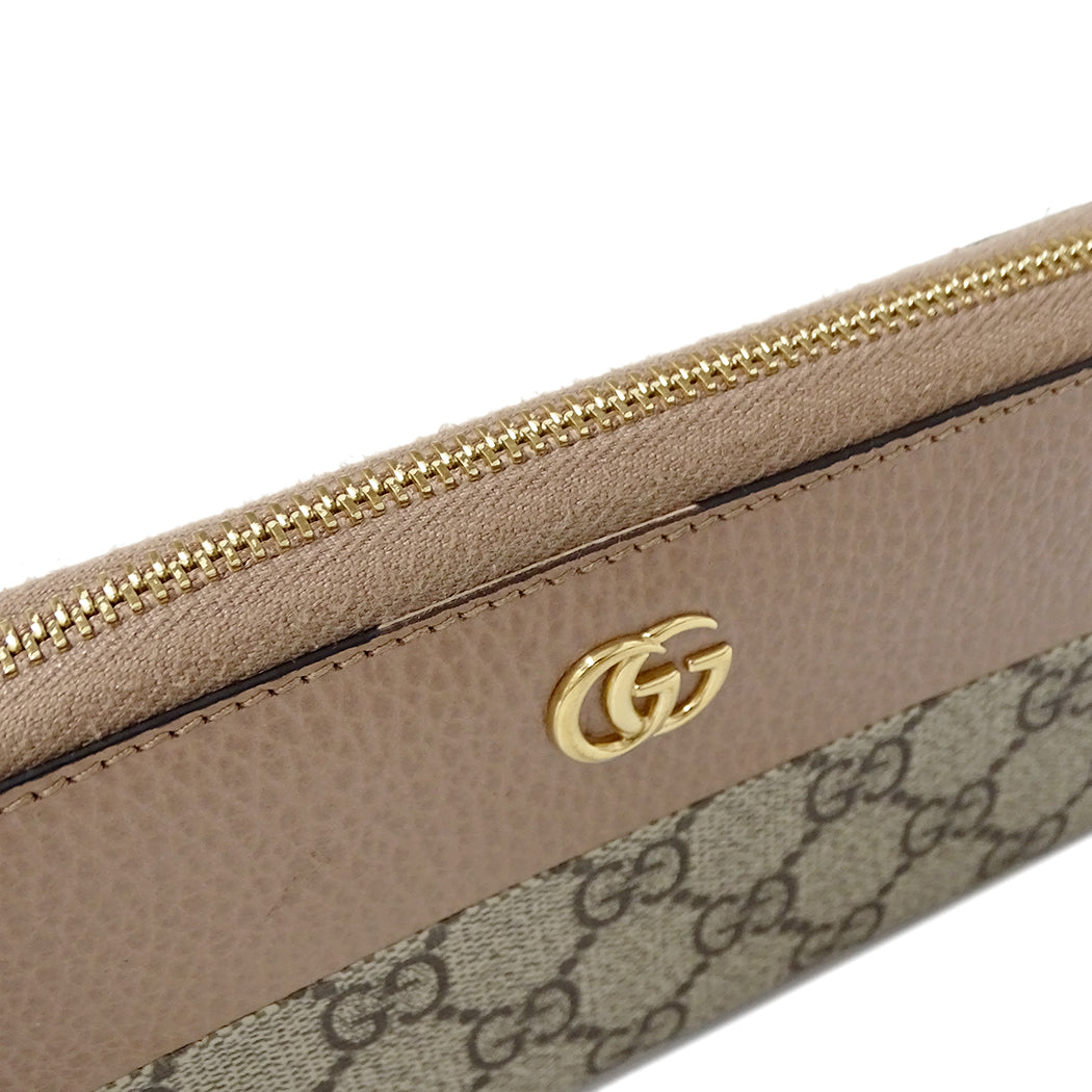 GUCCI グッチ 長財布 ピンクベージュ ブラウン 456117 GGスプリームキャンバス レディース 【中古】