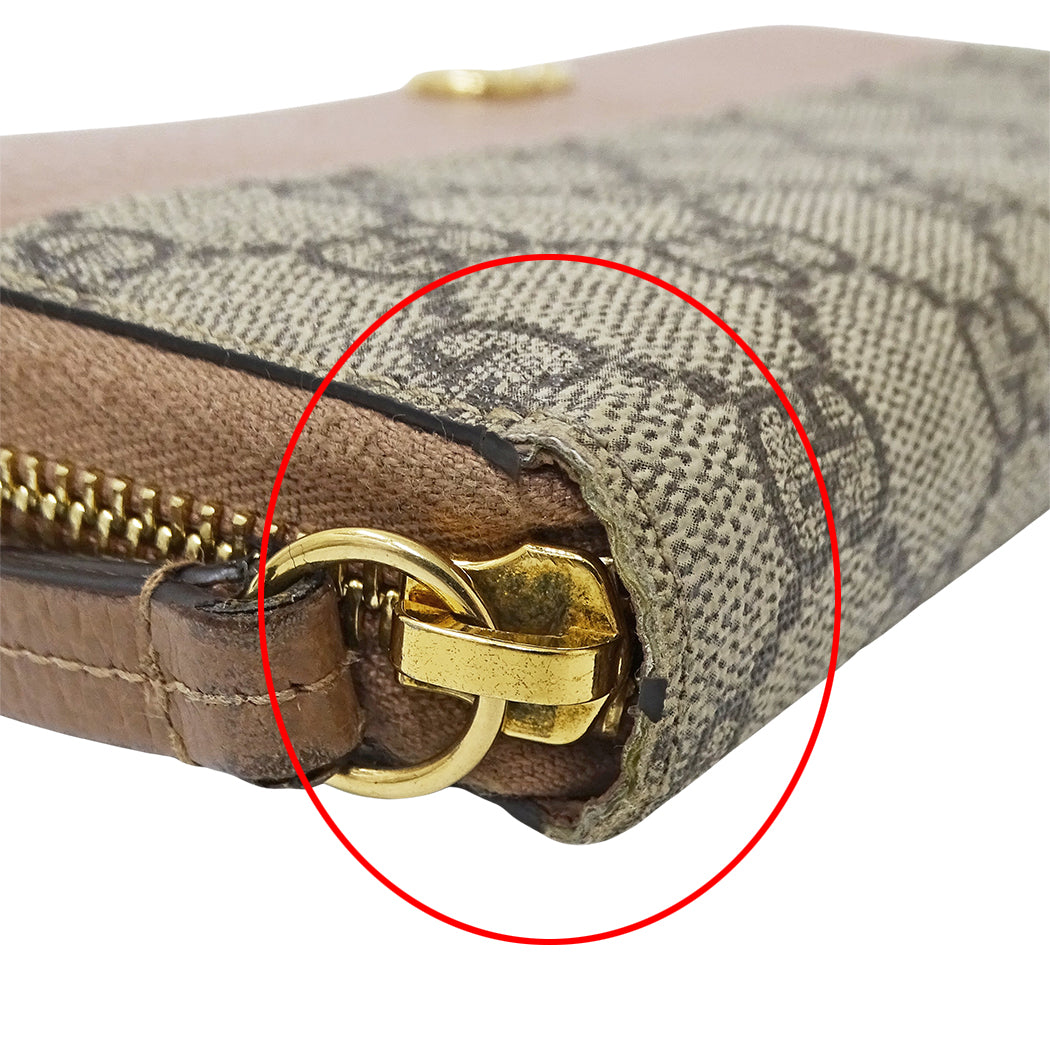 GUCCI グッチ 長財布 ピンクベージュ ブラウン 456117 GGスプリームキャンバス レディース 【中古】