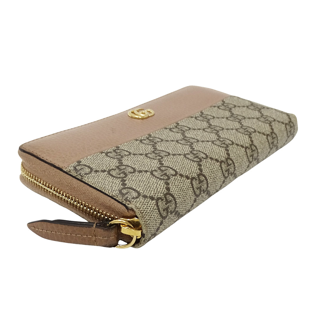 GUCCI グッチ 長財布 ピンクベージュ ブラウン 456117 GGスプリームキャンバス レディース 【中古】