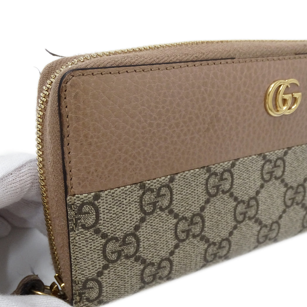 GUCCI グッチ 長財布 ピンクベージュ ブラウン 456117 GGスプリームキャンバス レディース 【中古】