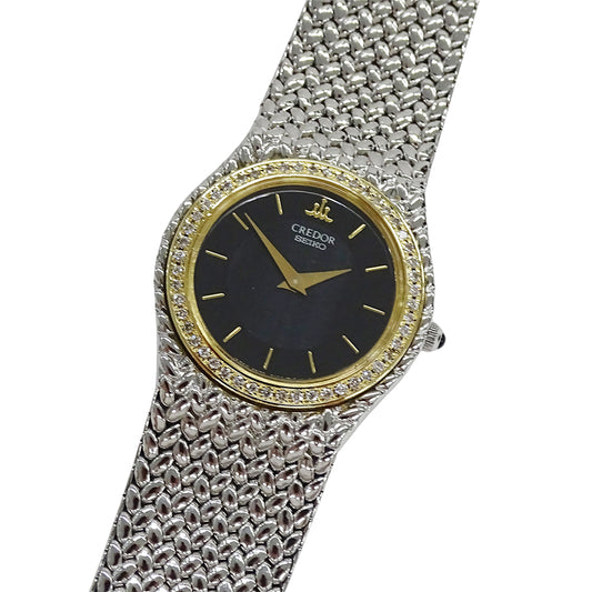 SEIKO セイコー クレドール 4N70-0170 レディース 腕時計 ダイヤ クオーツ QZ 18KTベゼル ステンレス 磨き済み【中古】