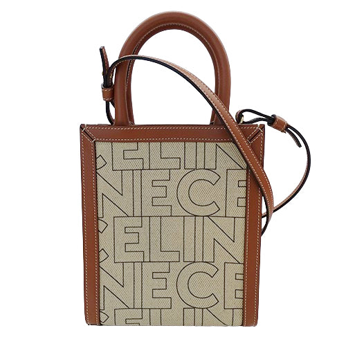 CELINE セリーヌ ミニ バーティカル カバ 2wayバッグ ベージュ ブラウン 193302EUK.02NT キャンバス レディース 【中古】