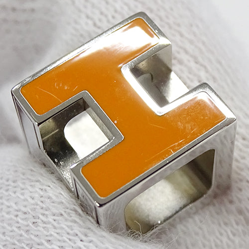 HERMES エルメス カージュドアッシュ Hキューブ ペンダントトップ シルバー オレンジ レディース 【中古】