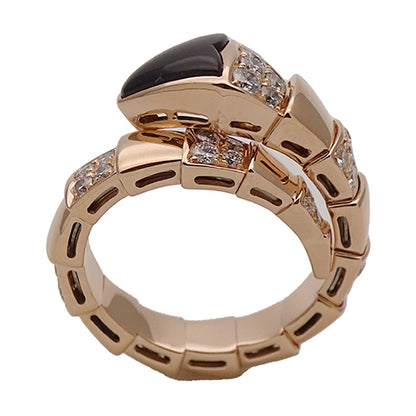 BVLGARI ブルガリ セルペンティ ヴァイパー リング 指輪 オニキス ダイヤモンド 750PG ピンクゴールド M レディース メンズ 磨き済み 【中古】