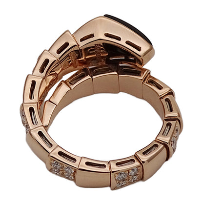 BVLGARI ブルガリ セルペンティ ヴァイパー リング 指輪 オニキス ダイヤモンド 750PG ピンクゴールド M レディース メンズ 磨き済み 【中古】