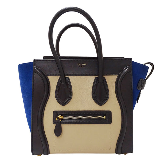 CELINE セリーヌ ラゲージ マイクロショッパー トートバッグ ブラック ブルー 167793 レザー レディース 【中古】