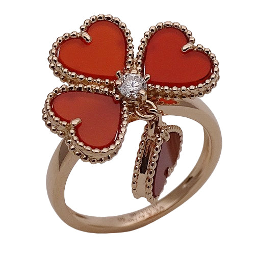 Van Cleef & Arpels ヴァンクリーフ＆アーペル スウィート ハート アルハンブラ エフイヤージュ リング 指輪 カーネリアン ダイヤモンド 750PG ピンクゴールド #50 レディース 磨き済み 【中古】