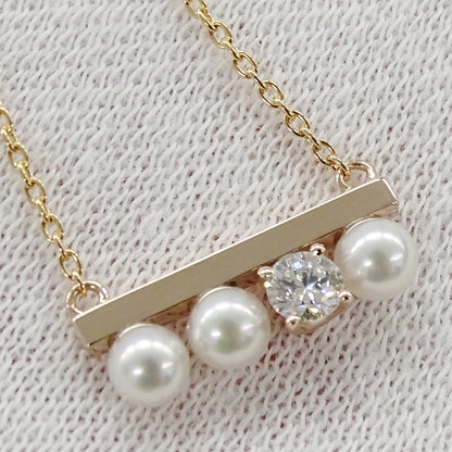 TASAKI タサキ プチ バランス ダイヤモンド ソロ ネックレス アコヤパール 真珠 750SG サクラゴールド レディース P-16743-5-18KSG 磨き済み 【中古】
