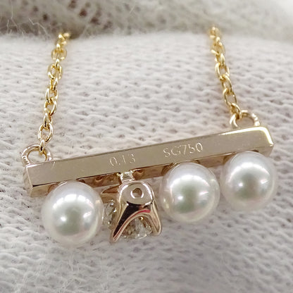 TASAKI タサキ プチ バランス ダイヤモンド ソロ ネックレス アコヤパール 真珠 750SG サクラゴールド レディース P-16743-5-18KSG 磨き済み 【中古】