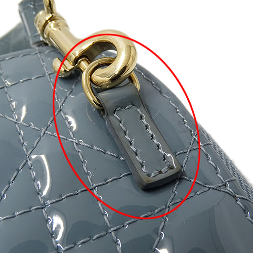 Dior ディオール ポーチ カナージュ ブルーグレー パテントレザー レディース 【中古】