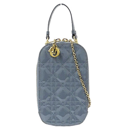 Dior ディオール ポーチ カナージュ ブルーグレー パテントレザー レディース 【中古】