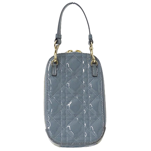 Dior ディオール ポーチ カナージュ ブルーグレー パテントレザー レディース 【中古】