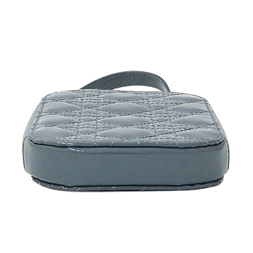 Dior ディオール ポーチ カナージュ ブルーグレー パテントレザー レディース 【中古】