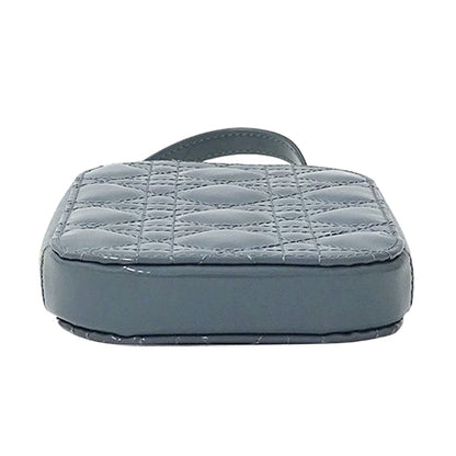 Dior ディオール ポーチ カナージュ ブルーグレー パテントレザー レディース 【中古】