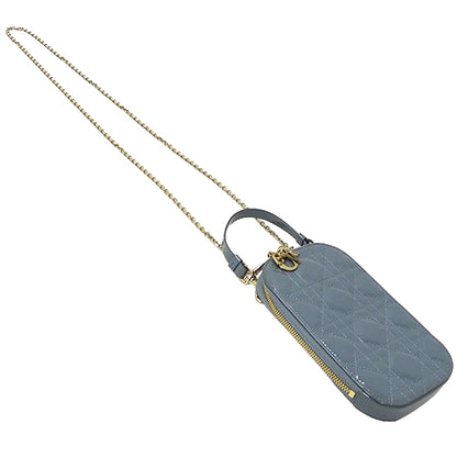 Dior ディオール ポーチ カナージュ ブルーグレー パテントレザー レディース 【中古】