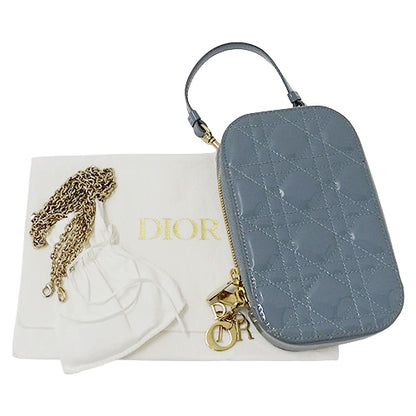 Dior ディオール ポーチ カナージュ ブルーグレー パテントレザー レディース 【中古】
